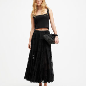 Allsaints Eva Elasticated Waist Tiered Maxi Skirt