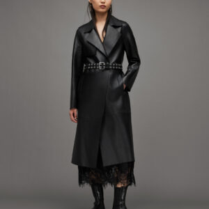 Allsaints Farren Leather Eyelet Belted Trench Coat