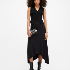 Allsaints Gia Ribbed Asymmetric Midi Skirt