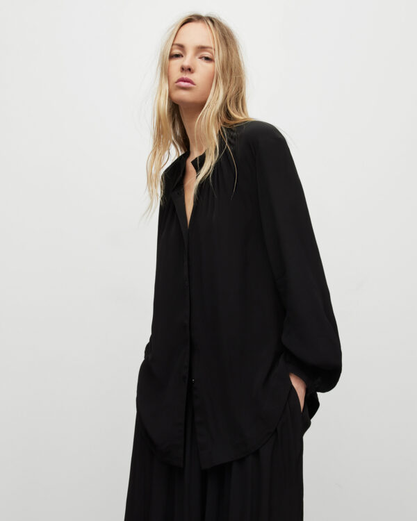 Allsaints Hezzy Stand Collar Draped Shirt