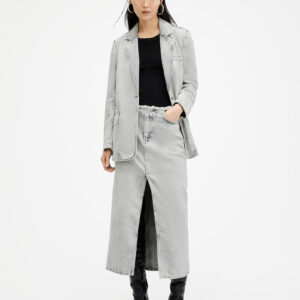 Allsaints Honor Frayed Denim Maxi Skirt