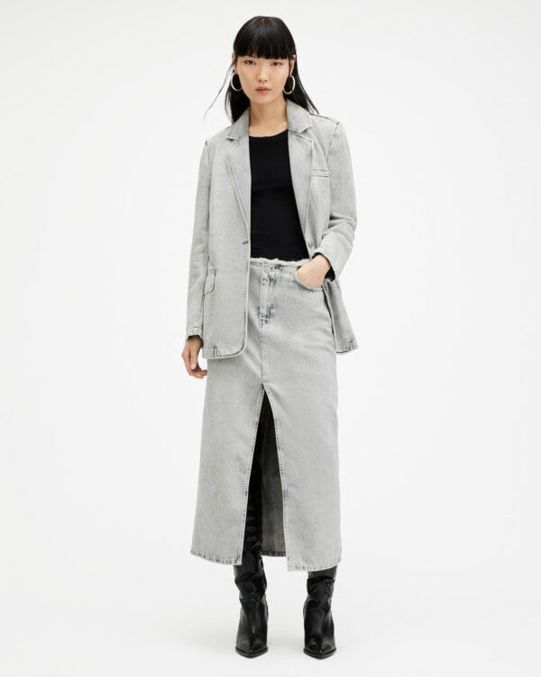 Allsaints Honor Frayed Denim Maxi Skirt