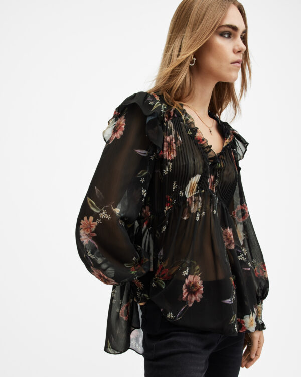 Allsaints Iryna Frill Printed Sheer Top