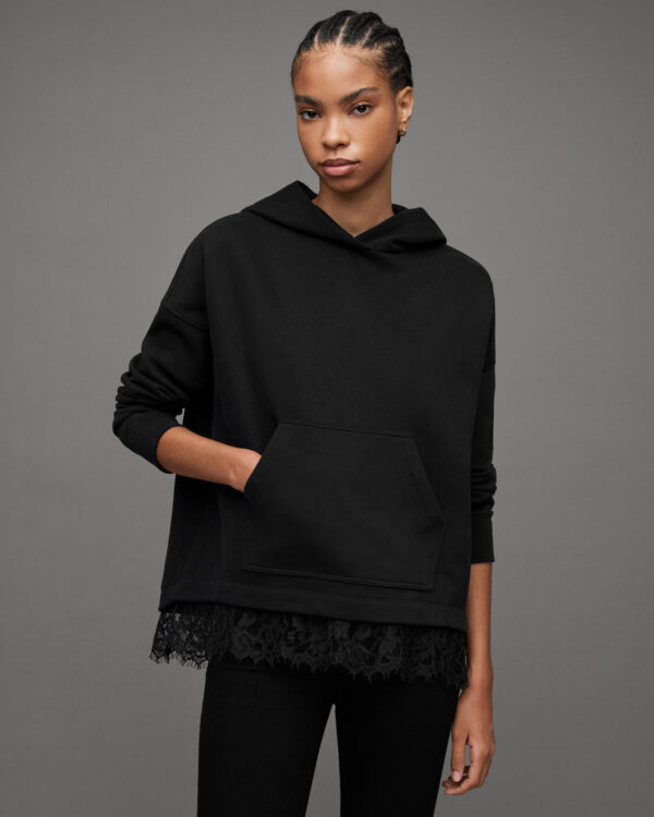 Allsaints Lee Relaxed Lace Trim Hoodie