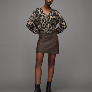 Allsaints Lila Leather Leopard Print Skirt