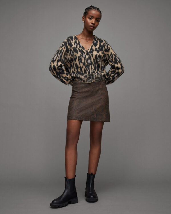 Allsaints Lila Leather Leopard Print Skirt