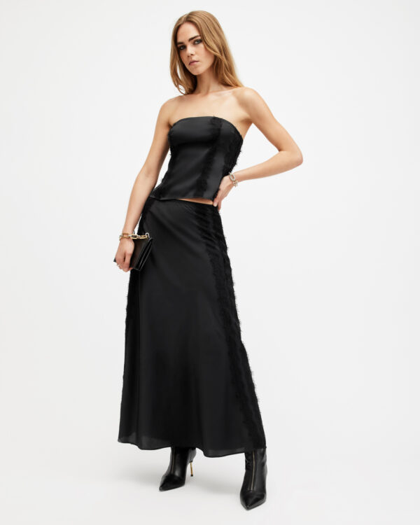 Allsaints Morgan Satin Lace Panelled Maxi Skirt