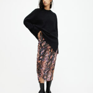 Allsaints Nora Tahoe Snake Print Midi Skirt