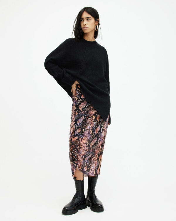 Allsaints Nora Tahoe Snake Print Midi Skirt