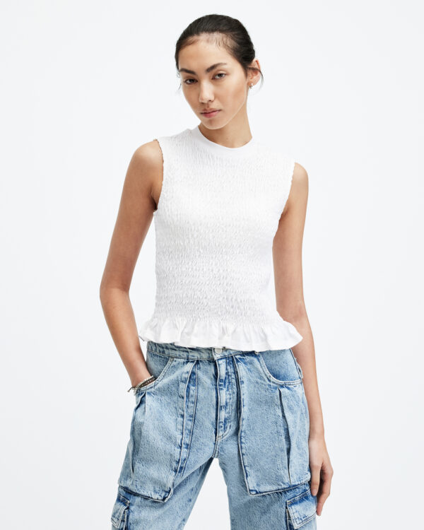 Allsaints Ode Smocked Sleeveless Tank Top