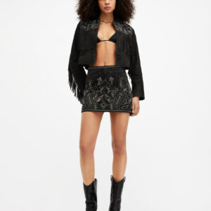 Allsaints Shai Embellished Suede Mini Skirt