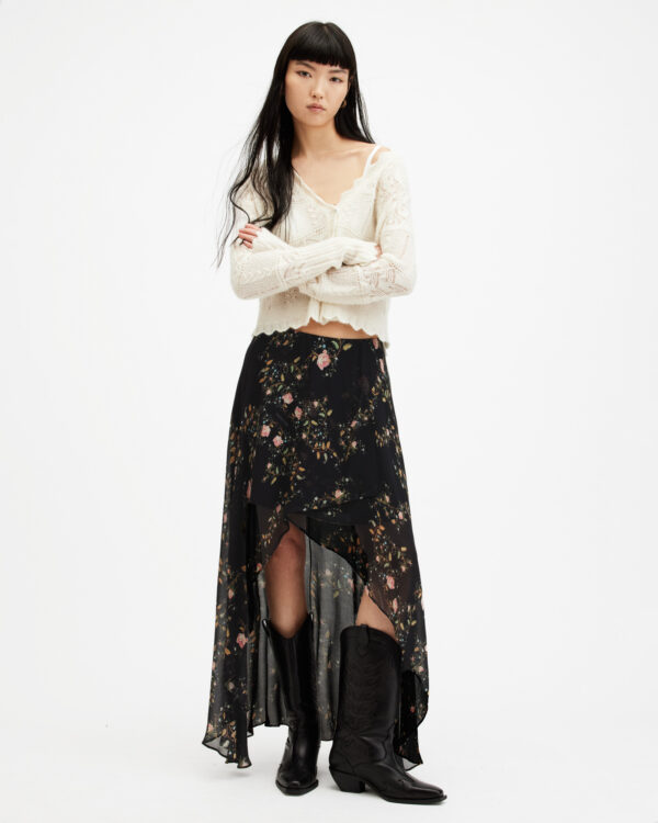 Allsaints Slvina Oto Floral Asymmetric Maxi Skirt