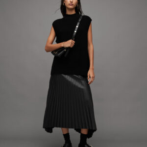 Allsaints Sylvy Pleated Faux Leather Midi Skirt