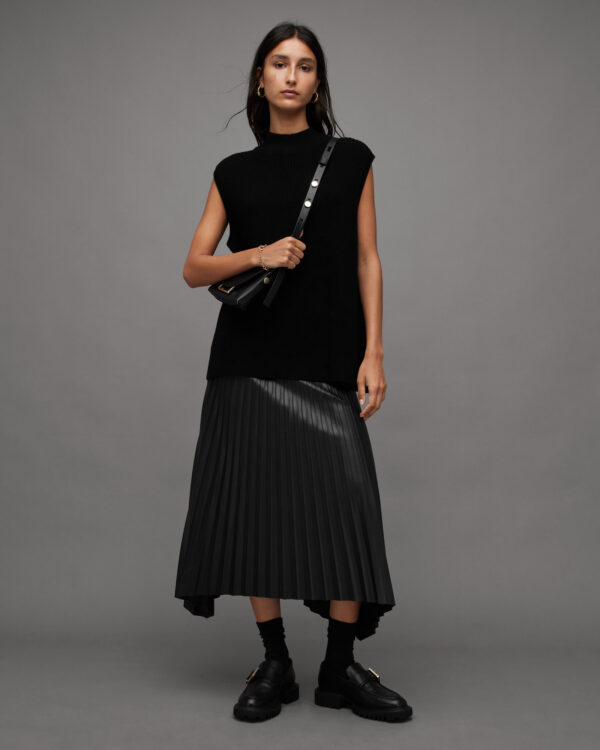 Allsaints Sylvy Pleated Faux Leather Midi Skirt