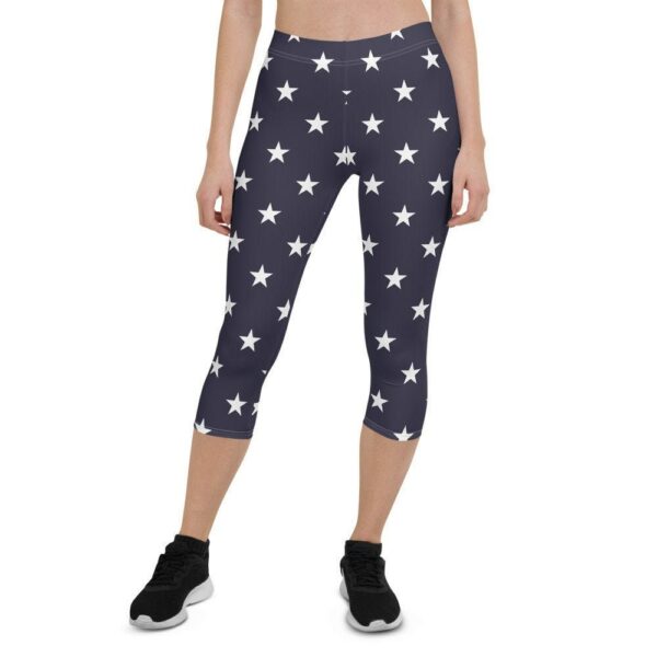 American Stars Capri Leggings For Women, Usa America Patriotic Blue Navy 4Th July Memorial Day Printed Yoga Pants Cute Gym Designer Tights