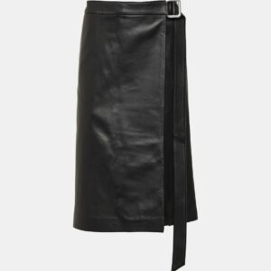 Ami Paris Wrap leather midi skirt