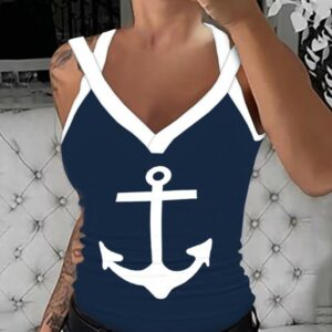 Anchor Print V-Neck Tank Top