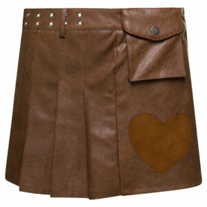 Andersson Bell arina Brown Pleated Mini Skirt With Heart And Patch Pocket Detail In Faux Leather Woman