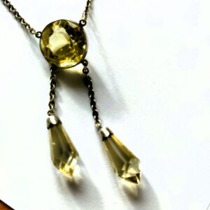 Antique Edwardian Scottish Faceted Citrine & Silver Negligee Necklace Has 2 Dangles. Hallmarked Sterling. 24