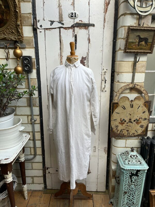 Antique French Cream Off White Linen Shirt Dress Chemise Initials Lm Size M UK 12