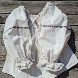 Antique Handembroidered Linen Folk Blouse, Transylvanian Hand Embroidered 100% Natural Linen Folk