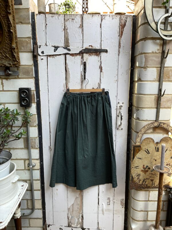 Antique Handmade Green Cotton Skirt Size With Tiered Pintuck Hem S/M