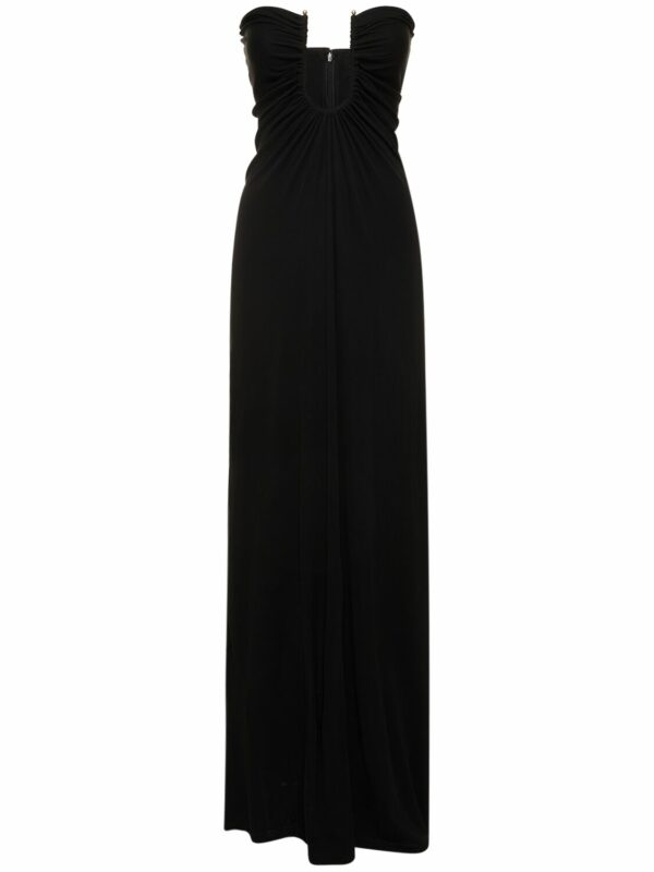 Arced Palm Viscose Strapless Long Dress