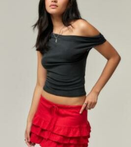 Archive At UO Red Ruffle Mini Skirt - Red S at Urban Outfitters