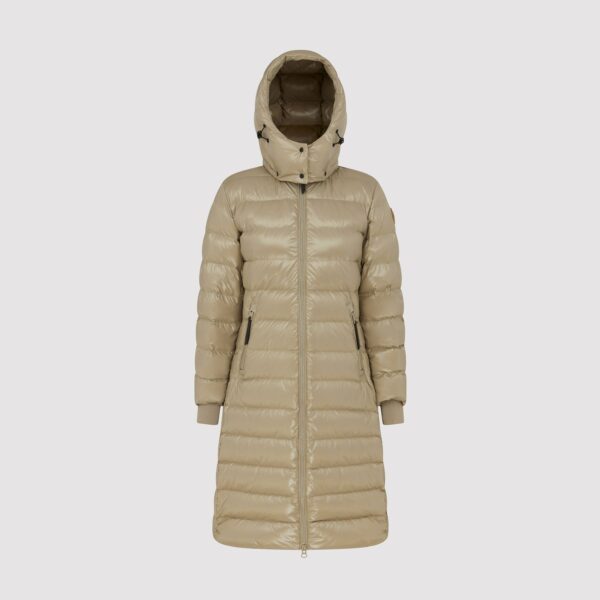 Arctic Army Women's Long Puffer Jacket In Beige - Size 14 | Water Resistant Coating | Luxury 90/10 Down Filling