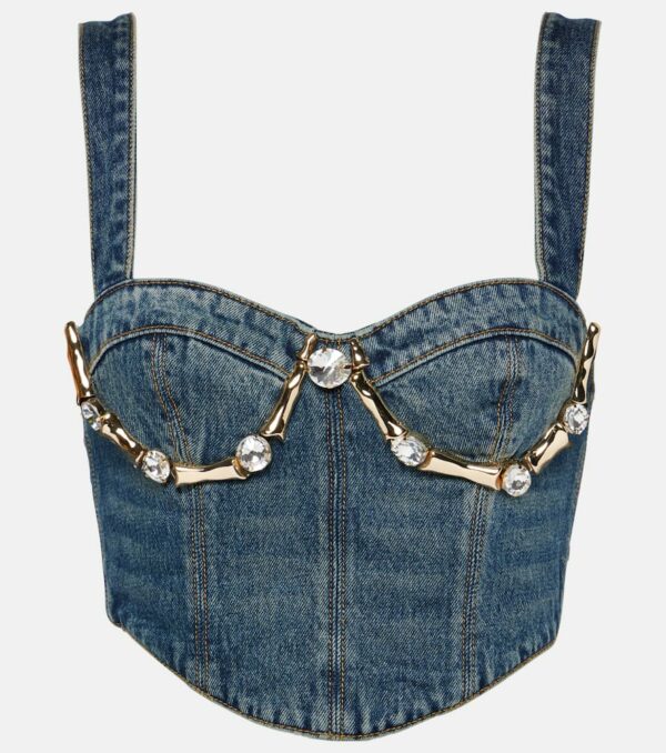 Area Claw embellished denim bustier