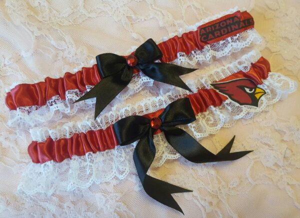 Arizona Cardinals Inspired Wedding Garter Belt Or 2Pc Set with White Lace