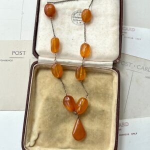 Art Deco Amber Negligee Necklace With Rolled Gold Links