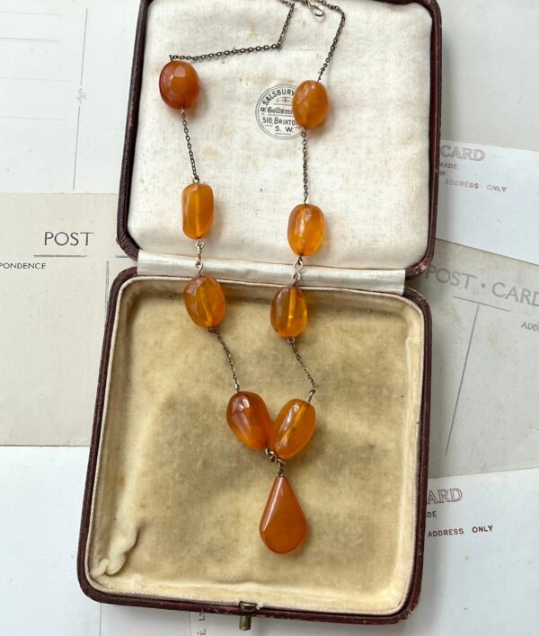 Art Deco Amber Negligee Necklace With Rolled Gold Links