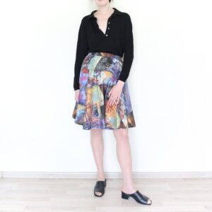 Artistic Circle Midi Skirt, Painted Artwork Fabric, M