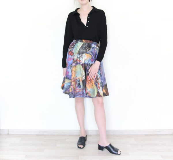 Artistic Circle Midi Skirt, Painted Artwork Fabric, M