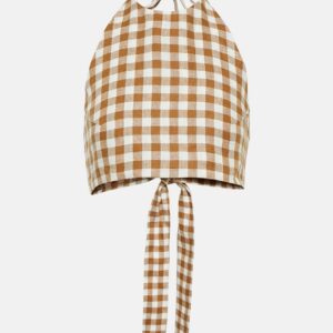 Asceno Marseille checked halterneck crop top