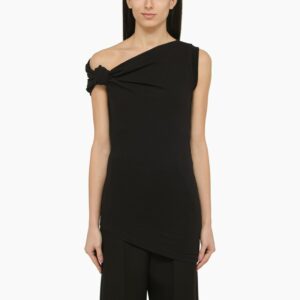 Asymmetric black viscose tank top