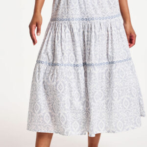 Autonomy Blue - Ikat Print Tiered Woven Skirt, Size: M -Holiday Shop