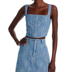 Avec Les Filles Embroidered Denim Corset Top