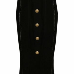 BALMAIN- Buttoned Knitted Midi Pencil Skirt