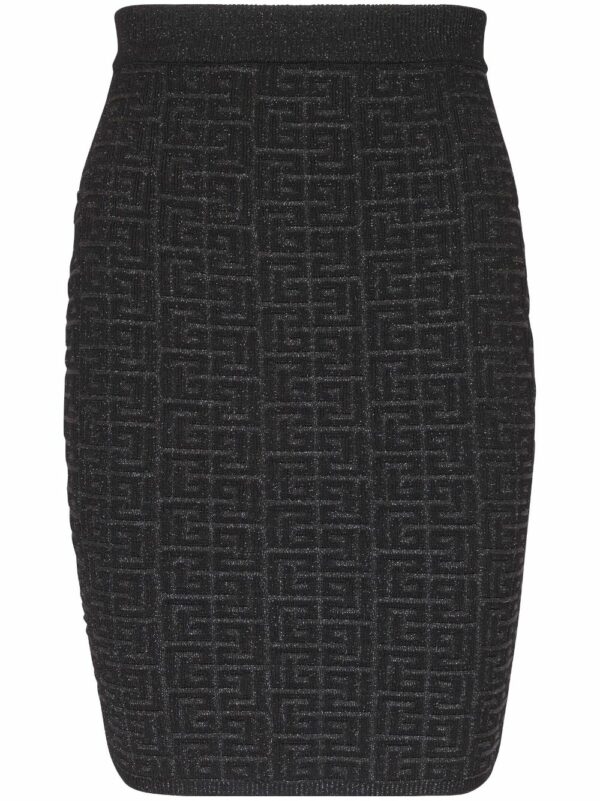 BALMAIN- Monogram Glitter Midi Skirt