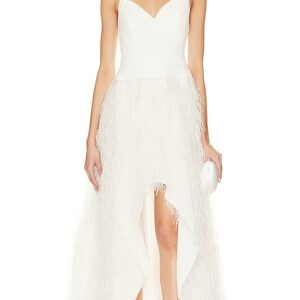 BCBGMAXAZRIA Feathered Evening Dress in Ivory. Size 10, 6.