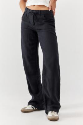 BDG Black Five-Pocket Linen Pants - Black L at Urban Outfitters