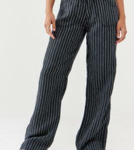 BDG Black Pinstripe Five-Pocket Linen Pants - Black S at Urban Outfitters