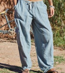 BDG Cody Striped Linen Cocoon Cargo Pants - Blue XS at Urban Outfitters