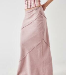 BDG Daria Linen Maxi Skirt - Pink M at Urban Outfitters