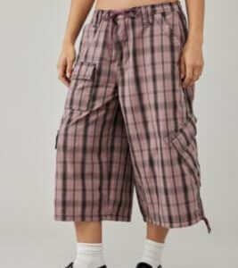 BDG Detroit Check Cropped Cargo Pants - Pink S at Urban Outfitters