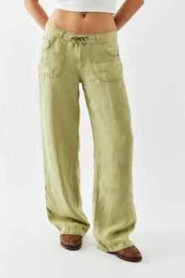 BDG Olive Five-Pocket Linen Pants - Olive M at Urban Outfitters