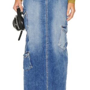 BLANKNYC Cargo Denim Maxi Skirt in Blue. Size 26.