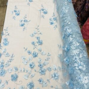 Baby Blue 3D Floral Design Embroider & Beaded With Pearls On A Mesh Lace-Prom-Dress By The Yard